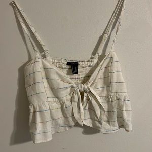 White crop top/ multi colored horizontal stripes/front tie/ adjustable straps